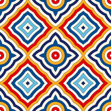 Parlak etnik arka plan. Simetrik geometrik süsleme ile Seamless Modeli.