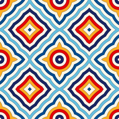 Parlak etnik arka plan. Simetrik geometrik süsleme ile Seamless Modeli.