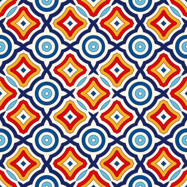 Parlak etnik arka plan. Simetrik geometrik süsleme ile Seamless Modeli.