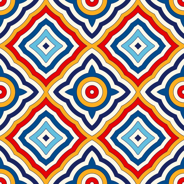 明るい民族の抽象的な背景。対称の幾何学的な装飾とのシームレスなパターン. — ストックベクタ