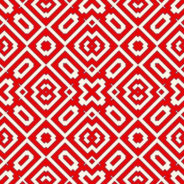 Simetrik geometrik süsleme ile dikişsiz desen. Kırmızı renk soyut arka plan.