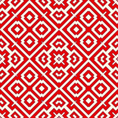 Simetrik geometrik süsleme ile dikişsiz desen. Kırmızı renk soyut arka plan.