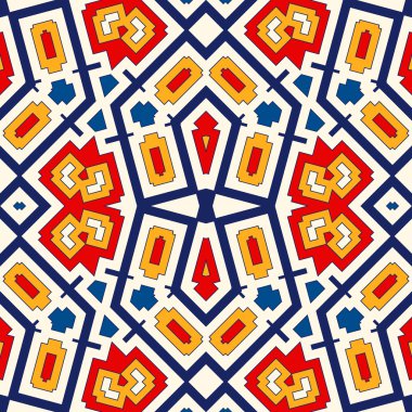 Simetrik geometrik süsleme ile Seamless modeli. Parlak arka plan.