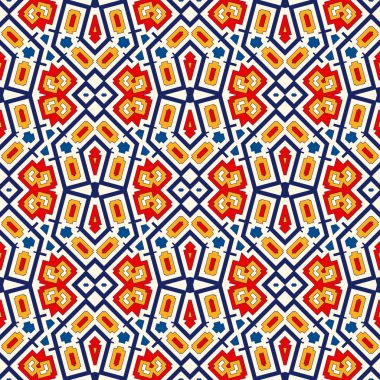 Simetrik geometrik süsleme ile Seamless modeli. Parlak arka plan.