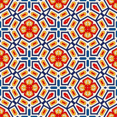 Simetrik geometrik süsleme ile Seamless modeli. Parlak arka plan.