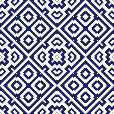 Simetrik geometrik süsleme ile Seamless modeli. Donanma renk arka plan.