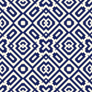 Simetrik geometrik süsleme ile Seamless modeli. Donanma renk arka plan.