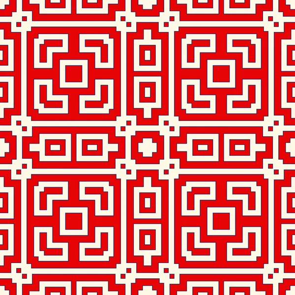 无缝图案与对称几何装饰。红色抽象背景. — 图库矢量图片