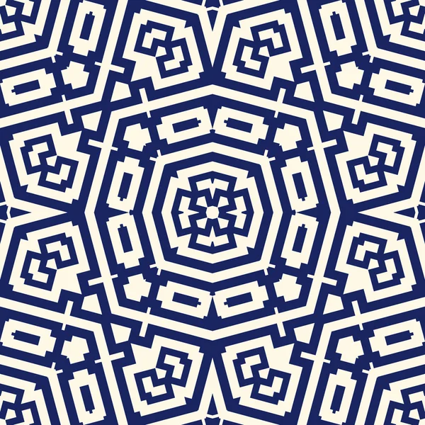 Bezešvé vzor s symetrický geometrické ornamenty. Abstraktní pozadí Navy barva. — Stockový vektor