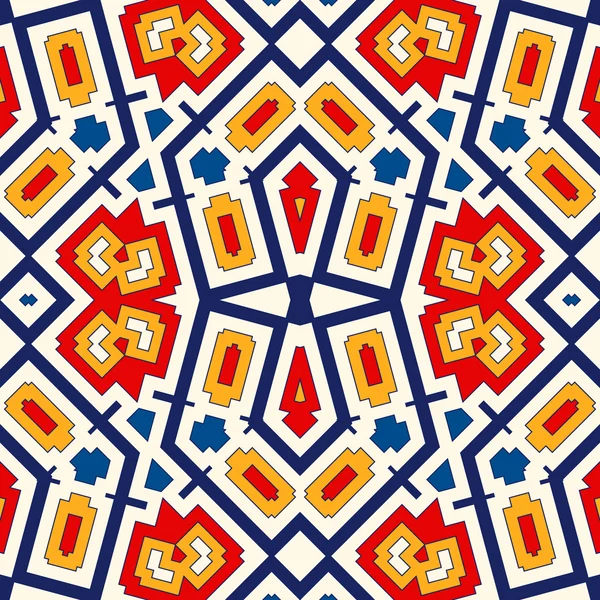 Nahtloses Muster mit symmetrischen geometrischen Ornamenten. heller abstrakter Hintergrund. — Stockvektor