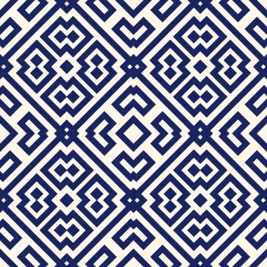 Simetrik geometrik süsleme ile Seamless modeli. Donanma renk arka plan.