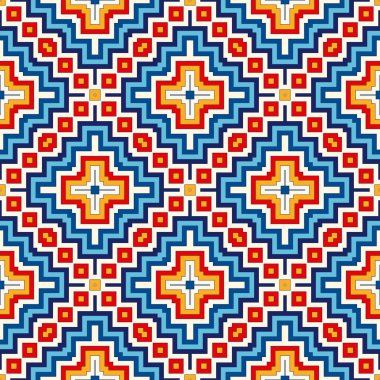 Simetrik geometrik süsleme ile parlak seamless modeli. Renkli arka plan. Etnik ve kabile motifleri.