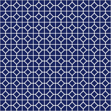 Simetrik geometrik süsleme ile Seamless modeli. Donanma renk arka plan.