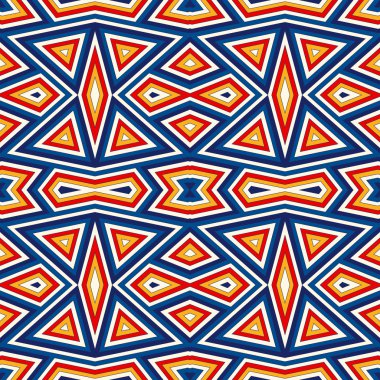 Simetrik geometrik süsleme ile parlak seamless modeli. Renkli arka plan. Etnik ve kabile motifleri.