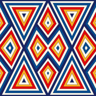 Simetrik geometrik süsleme ile parlak seamless modeli. Renkli arka plan. Etnik ve kabile motifleri.