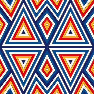 Simetrik geometrik süsleme ile parlak seamless modeli. Renkli arka plan. Etnik ve kabile motifleri.