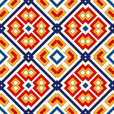 Simetrik geometrik süsleme ile Seamless modeli. Parlak arka plan.