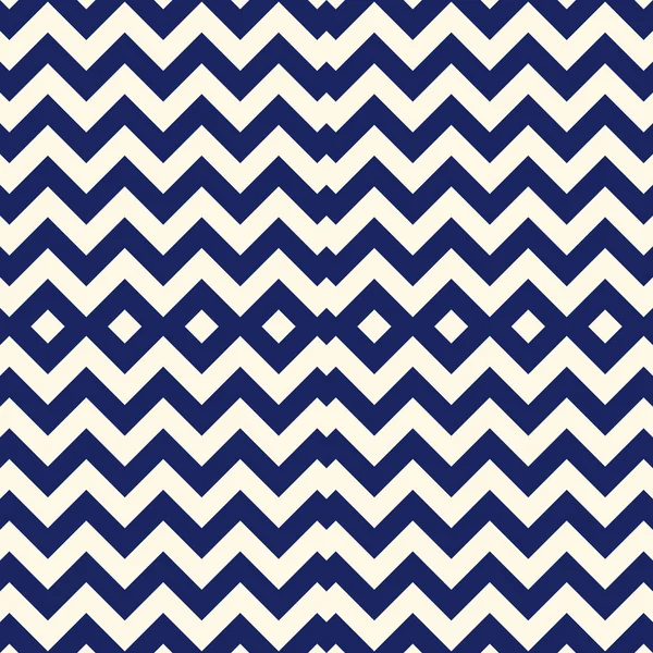Nahtloses Muster mit symmetrischen geometrischen Ornamenten. Chevron Zickzack Navy Farben horizontale Linien abstrakter Hintergrund. — Stockvektor