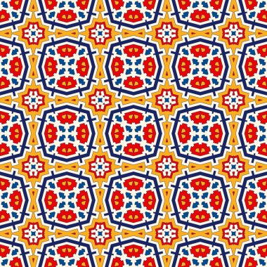 Simetrik geometrik süsleme ile Seamless modeli. Parlak arka plan.