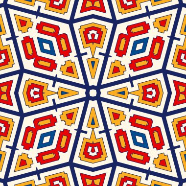 Simetrik geometrik süsleme ile Seamless modeli. Parlak arka plan.