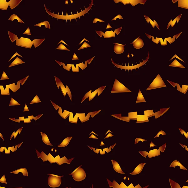 Seamless pattern with horror faces. Halloween background. — Stock Vector