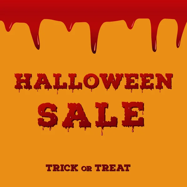 Diseño del volante con la inscripción de la venta de Halloween con gotas de color rojo y fuente sangrienta . — Vector de stock