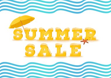 Beyaz arka plan üzerinde 3d tarzıyaz satış yazıt. Yaz çıkış, takas, toplam satış konsepti.