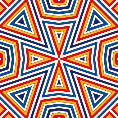 Simetrik geometrik süsleme ile parlak seamless modeli. Renkli arka plan. Etnik ve kabile motifleri.