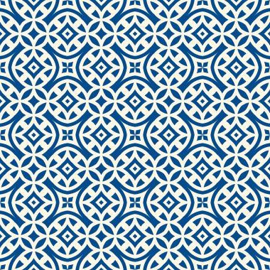 Simetrik geometrik süsleme ile Seamless modeli. Donanma renk arka plan.