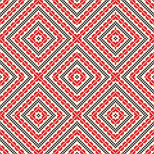 Patrón sin costuras con adorno abstracto geométrico étnico. Motivos de bordado eslavo de punto de cruz . — Vector de stock