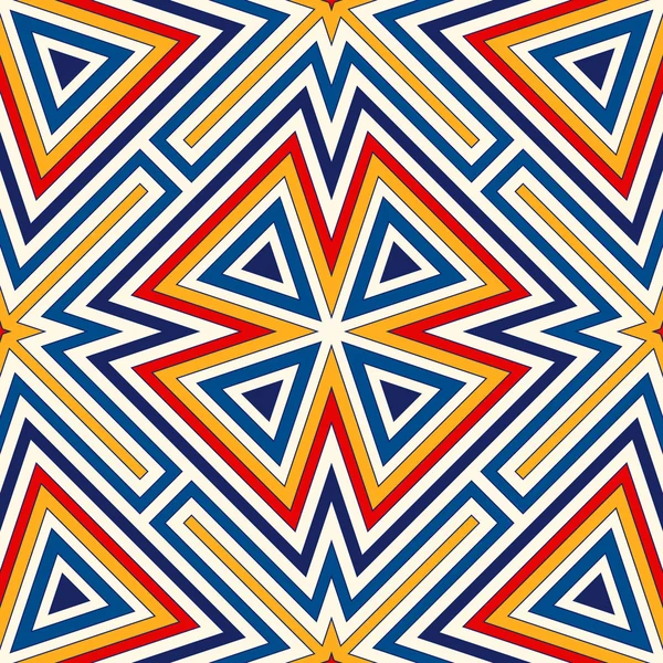 Simetrik geometrik süsleme ile parlak seamless modeli. Renkli arka plan. Etnik ve kabile motifleri. — Stok Vektör