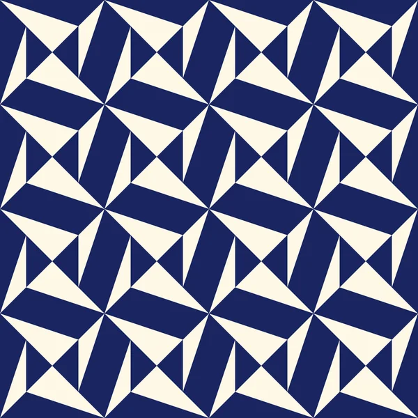 Naadloos patroon met symmetrische geometrische ornament. Gestreepte marineblauwe abstracte achtergrond. Herhaalde blokken behang. — Stockvector