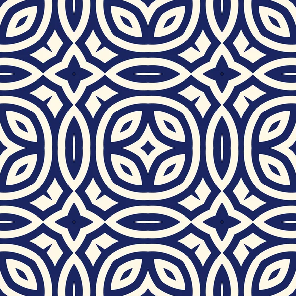 Nahtloses Muster mit symmetrischen geometrischen Ornamenten. Marine Farbe abstrakten Hintergrund. — Stockvektor