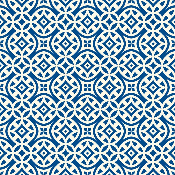 Seamless mönster med symmetriska geometriska prydnad. Marinblå färg abstrakt bakgrund. — Stock vektor