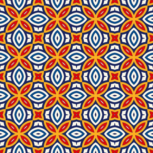 Nahtloses Muster mit symmetrischen geometrischen Ornamenten. heller abstrakter Hintergrund. — Stockvektor