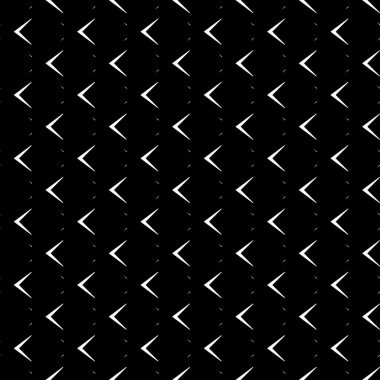 Siyah arkaplanda tekrarlanan beyaz açı parantezleri. Kusursuz desen tasarımı. Chevonlar soyut sanat eserleri. Kıvrımlar süs. Ölçekli görüntü. Modern Japon deniz tarağı motifi. Squama görüntüsü. Art deco vektörü