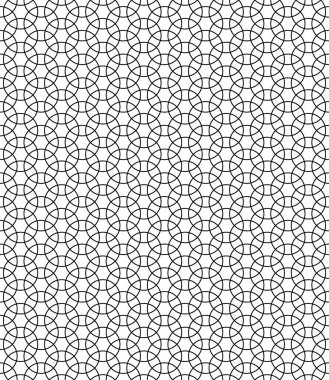 Kusursuz yüzey dizaynı ve antik oryantal süs. Birbirine kenetlenen bloklar tesselasyon. Siyah arka planda tekrarlanan beyaz figürler. Asma motifi. Döşeme resmi. Etnik duvar kağıdı. Vektör.