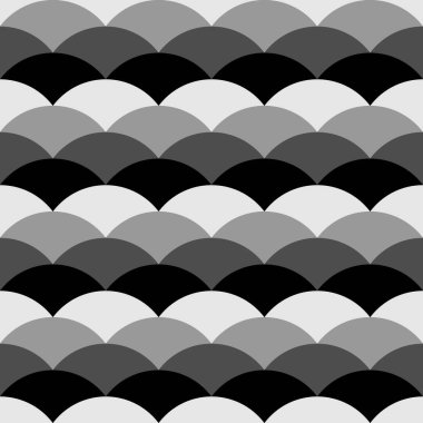 Japonya geleneksel etnik nakış süslemeleri tekrarlanan deniz taraklarıyla. Balık pulu. Deniz tarağı geçmişini tekrar et. Pul ile kusursuz yüzey dizaynı. Eski Japon Sashiko Uroko motifi. Squama.