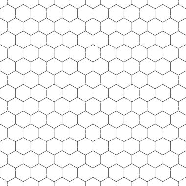 Siyah arka planda tekrar eden beyaz çokgenler. Bal peteği duvar kağıdı. Düzenli altıgenli kusursuz yüzey desenli tasarım. Izgara motifi. Sayfa dolguları için dijital kağıt, web tasarımı, tekstil baskısı. Vektör