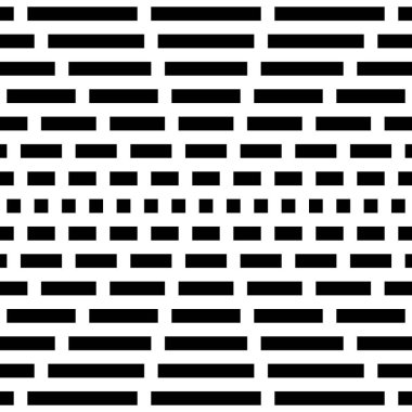 Beyaz arka planda tekrarlanan siyah kareler ve dikdörtgenler. Geometrik duvar kağıdı. Simetrik çokgenli kusursuz yüzey dizaynı. Fütürist motif. Dijital kağıt. Vektör illüstrasyonu