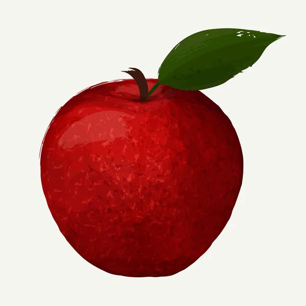 Rött Äpple Moget Saftig Frukt Illustration Isolerad Vit Bakgrund Pensla — Stock vektor