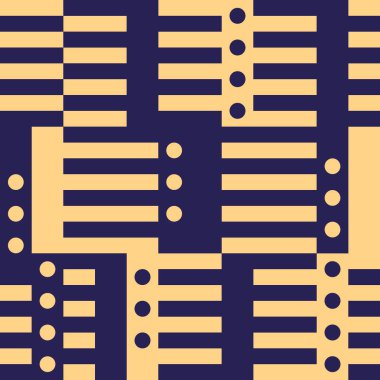 Geometrik dikişsiz desen. Bauhaus tarzı arka plan. Modüler ızgara baskısı. Düz çizgi, çizgi, daire, dikdörtgen, blok süsü. Moda çağdaş jeo duvar kağıdı. Modern soyut vektör tasarımı