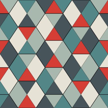 Kusursuz desenli, mozaik camlı. Birbirine kenetlenmiş üçgen tesisi. Tekrarlanan altıgenli çağdaş baskı. Modern soyut süs arka planı. Geometrik motif. Vektör dijital kağıt