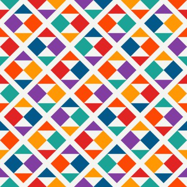 Geometrik dikişsiz desen. Etnik, kabile suyüzü baskısı. Elmas şebeke motif süsü. Kum saatini tekrar et, üçgen arka planı şekillendirir. Basit coğrafi dekoratif duvar kağıdı. Vektör soyut dijital kağıt