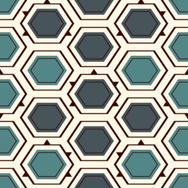 Çağdaş bal peteği geometrik deseni. Tekrarlanan altıgen süsü. Modern mozaik fayansların arka planı. Kusursuz yüzey soyut tasarımı. Geo duvar kağıdı. Dijital kağıt, tekstil baskısı. Vektör illüstrasyonu