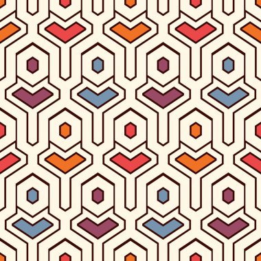 Etnik, pürüzsüz yüzey deseni. Birbirine kenetlenmiş geometrik şekiller. Kabile duvar kâğıdı. Amerikan yerlileri soyut arkaplan süslemeleri. Coğrafi dijital kağıt, tekstil baskısı. Vektör sanatı