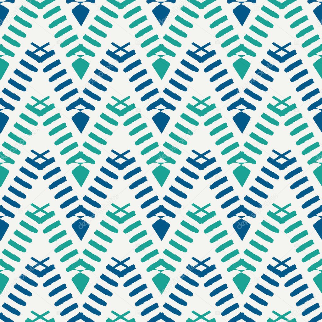 Ethnic seamless pattern. Freehand horizontal zigzag chevron stripes print. Boho chic design background. Indigenous, tribal style wallpaper. Brush strokes, handdrawn geometric ornament. Vector abstract