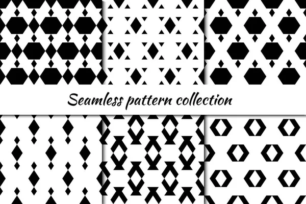Seamless Patterns Collection Rhombuses Triangles Hexagons Figures Backgrounds Set Simple — Vector de stock