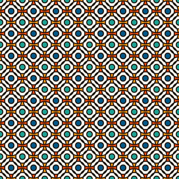 繰り返し重複する円と青の色シームレスなパターン 丸いリンクチェーンのモチーフ 幾何学的抽象的背景 シンプルな表面の質感 デジタルペーパー テキスタイルプリント ページフィル ベクトルアート — ストックベクタ