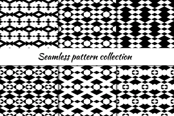 Rhombuses Diamonds Lozenges Hexagons Seamless Patterns Collection Folk Prints Ethnic — Stock Vector